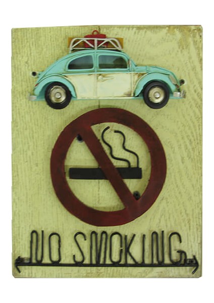 Nostaljik Araba Figürlü Ahşap Kapı Yazısı No Smoking 24CM