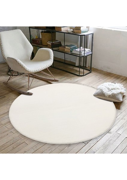 Yıkanabilir Post Peluş Desen 4004 Süt Beyaz 100X100 cm Daire Dod Taban Halı