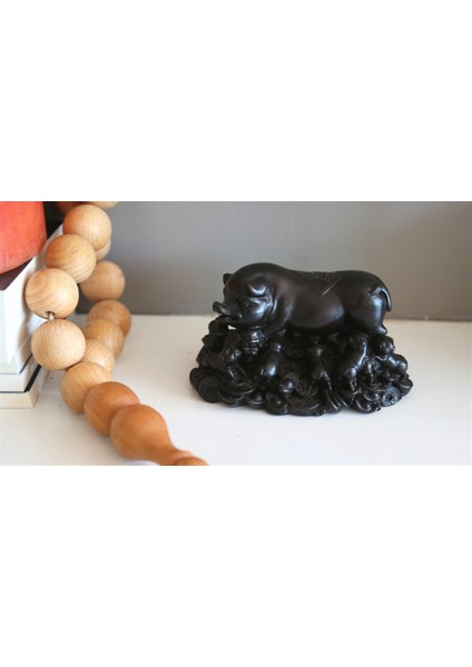Para Kesesi Taşıyan Şans Domuzcuğu ve Bebekleri Biblosu - (14 Cm)