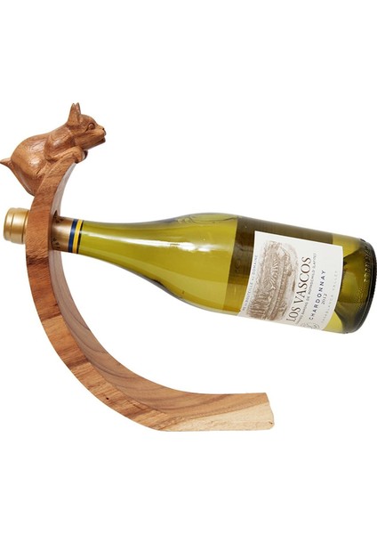 Kedili Ahşap Şaraplık / Şişe Standı (34 Cm)