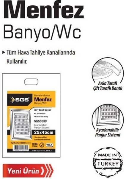 Banyo-Wc Havalandırma Menfezi Panjurlu 25X45CM SGS6230 modelleri
