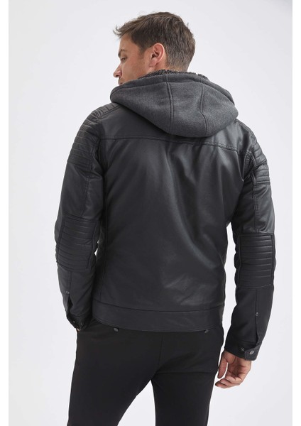 Slim Fit Kapüşonlu İçi Yumuşak Tüylü Suni Deri Mont N9693Az21Wn fırsatları