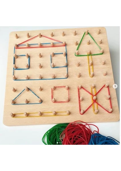 Montessori Geoboard & Lastikli Şekiller Eğitici Kartlı Geometri Oyunu