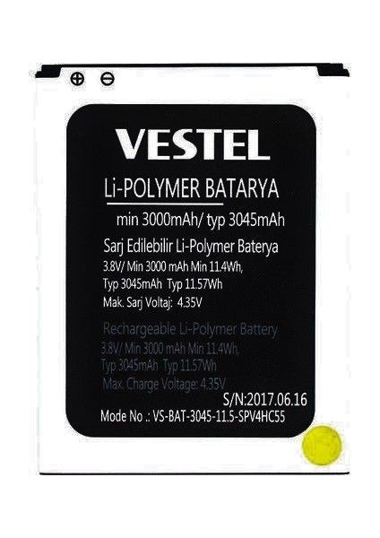 Elvita Vestel Venüs V3 5580 Batarya Pil 3000MAH