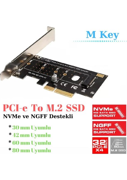 Pcı-E Pcı Express 3.0 Kartı X4 To Nvme M.2 SSD ve Ngff SSD M Key Pcıe 4446