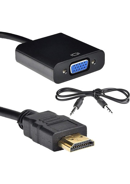 HDMI To VGA Ses Destekli Dönüştürücü Kablo Çevirici Adaptör 4488