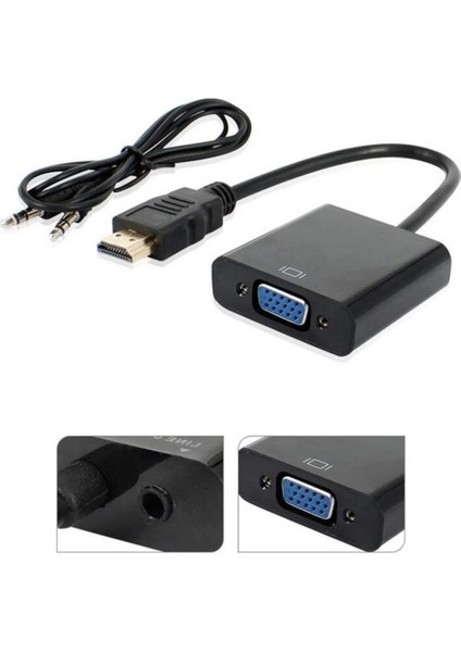 HDMI To VGA Ses Destekli Dönüştürücü Kablo Çevirici Adaptör 4488