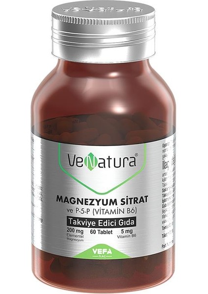 Magnezyum Sitrat - Vitamin B6 - Takviye Edici Gıda 60 Tablet
