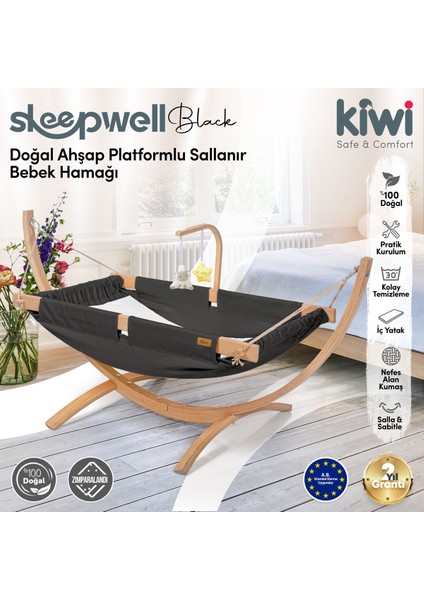 Sleepwell Doğal Ahşap Platformlu Sallanır Bebek Hamağı