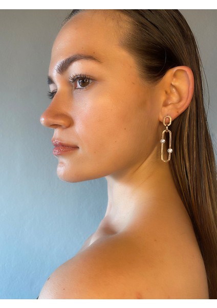 Taşlı Ataç Küpe Rose Gold