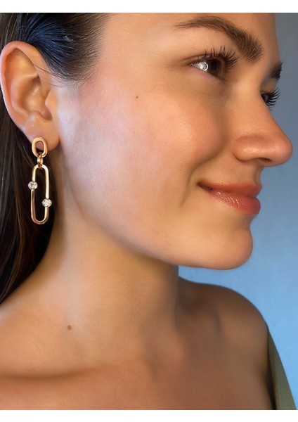 Taşlı Ataç Küpe Rose Gold