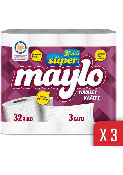 Maylo 3 Katlı Tuvalet Kağıdı 32'li 3'lü Paket