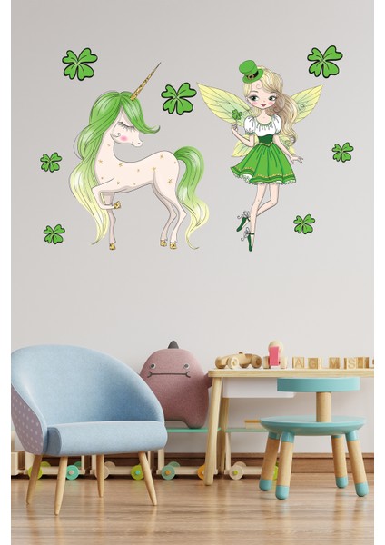 Sevimli Peri ve Unicorn Çocuk Odası Stickeri