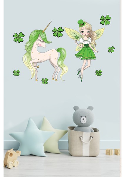Sevimli Peri ve Unicorn Çocuk Odası Stickeri