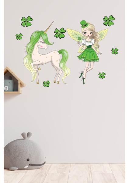 Sevimli Peri ve Unicorn Çocuk Odası Stickeri
