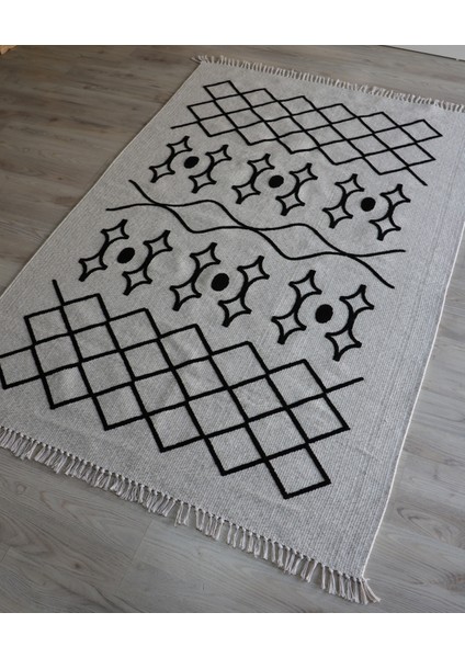 Arte Halı Natürel Nakışlı Kilim Siyah Beyaz Makinada Yıkanabilir Salon Halısı modelleri