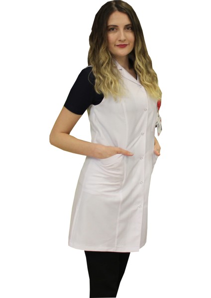 Gömlek Yaka Kadın Orta Boy - Kolsuz Doktor Önlüğü , Öğretmen Önlüğü , Hastane Forması , Beyaz Önlük