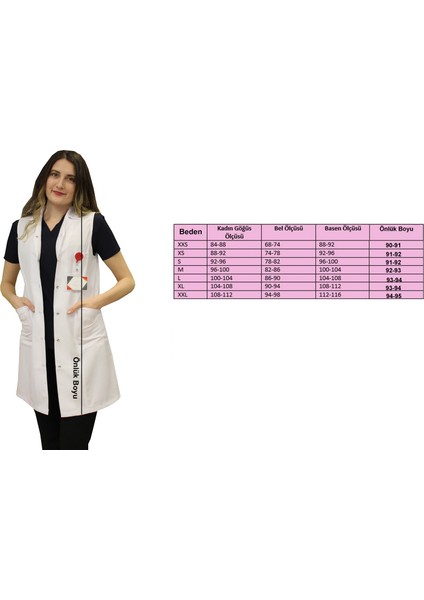 Gömlek Yaka Kadın Orta Boy - Kolsuz Doktor Önlüğü , Öğretmen Önlüğü , Hastane Forması , Beyaz Önlük modelleri