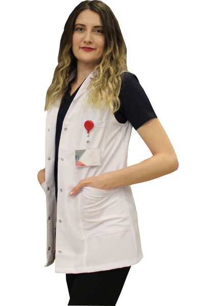 Gömlek Yaka Kadın Kısa Boy - Kolsuz Doktor Önlüğü , Öğretmen Önlüğü , Hastane Forması , Beyaz Önlük