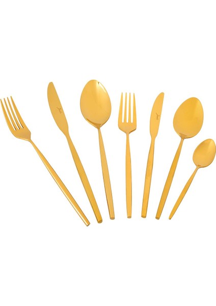 5900 Infinity 12 Kişilik 84 Parça Titanyum Gold Çatal Kaşık Bıçak Takımı + Teos Metal Saplı Çaydanlık