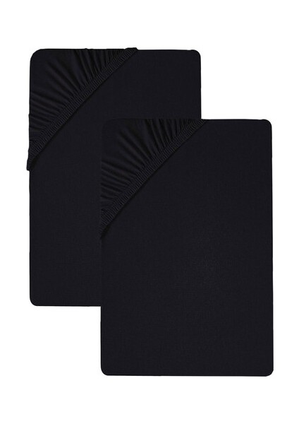 2'li 180X200 cm Düz Pamuklu Çift Kişilik Battal Boy Lastikli Fitted Penye Çarşaf