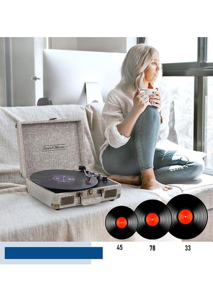 ST14012 Retro Pikap - Bej - Bluetooth ve Şarj Özellikli -Kumaş Kaplama- Tüm Plak Türlerini Çalabilme