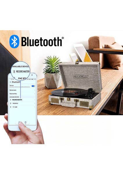 ST14012 Retro Pikap - Bej - Bluetooth ve Şarj Özellikli -Kumaş Kaplama- Tüm Plak Türlerini Çalabilme
