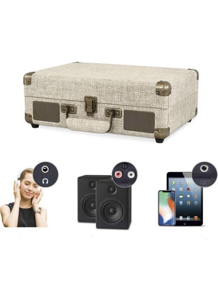 ST14012 Retro Pikap - Bej - Bluetooth ve Şarj Özellikli -Kumaş Kaplama- Tüm Plak Türlerini Çalabilme