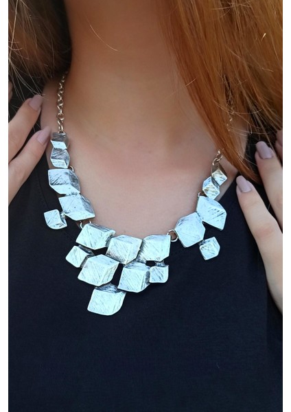 Antik Gümüş Kaplama Küpler Şekilli El Yapımı Kadın Kolye