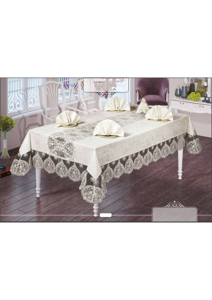 Turna 12 Peçeteli Kadife Kumaş Fransız Güpürlü 25 Parça Lüks Yemek Takımı