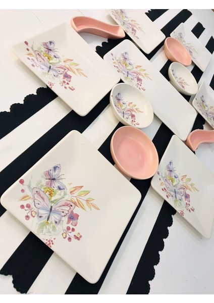 6 Kişilik 13 Parça Kare Bahar Kahvaltı Takımı