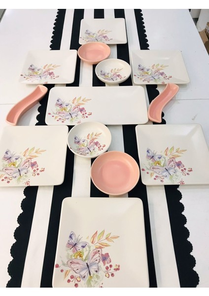 6 Kişilik 13 Parça Kare Bahar Kahvaltı Takımı modelleri