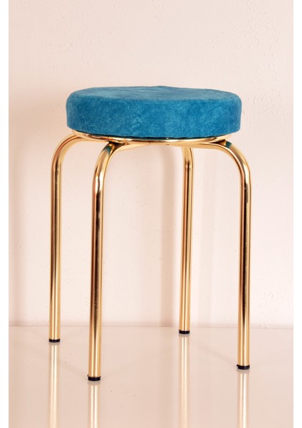 4 Adet Mavi Ninova Altın Ahtapot Tabure Mutfak Taburesi Demir Tabure