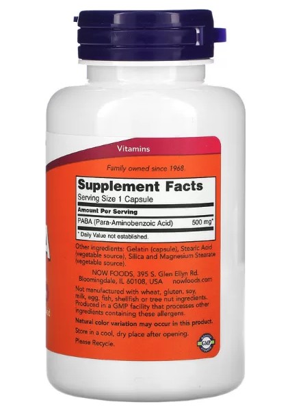 Now Foods, Paba, 500 Mg, 100 Capsules. Usa