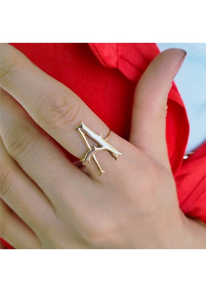 14 Ayar Altın A Harf Yüzük modelleri