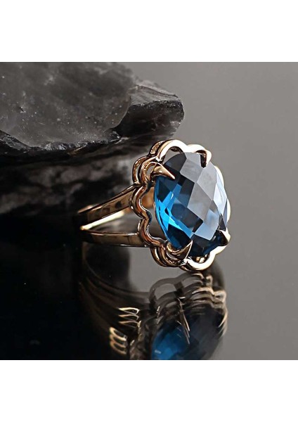 14 Ayar Altın Mavi Topaz Taşlı Yüzük