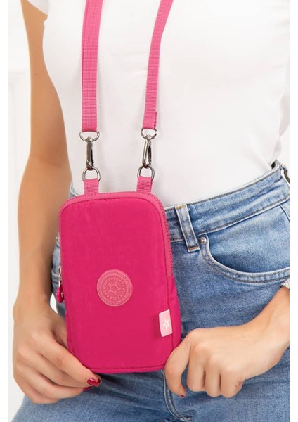 ÇLK Accessories Kipling Kumaş Çapraz Askılı Cüzdan&telefonluk 1037-6 Fuşya Pembe