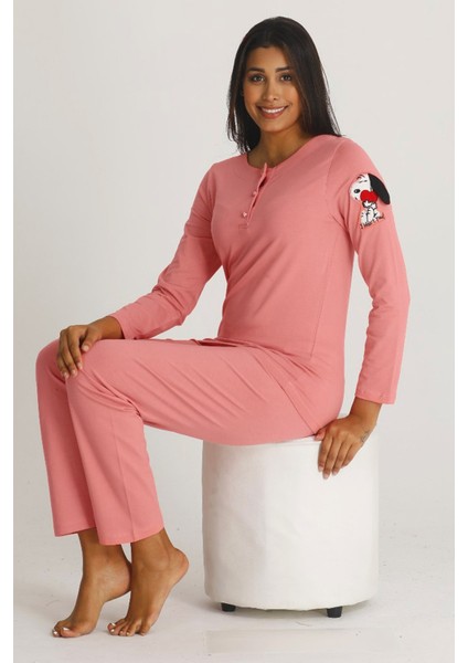 Hayal Sepeti Kadın Pembe Renk Modal Kumaş Uzun Kol Pijama Takımı - Teknur 71409 Bayan Pijama Takımı