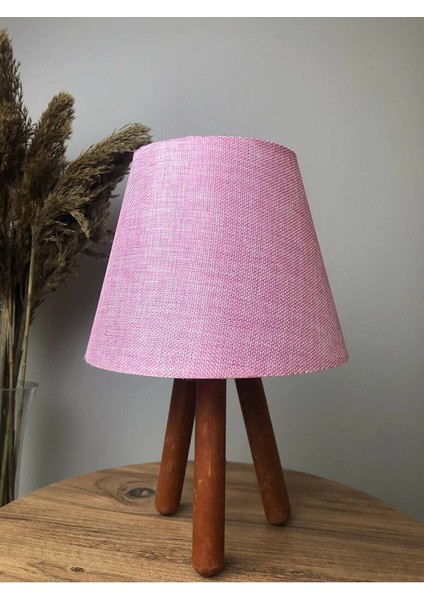 Üç Ayaklı Ahşap Abajur Pembe