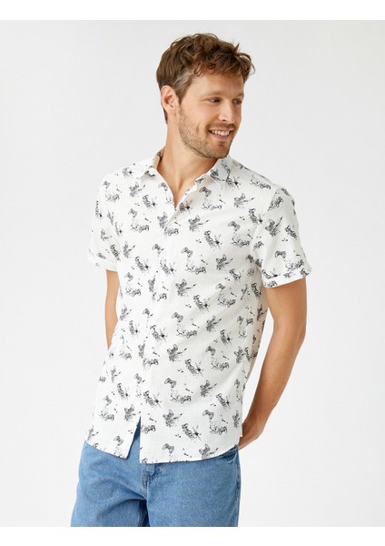 Kisa Kollu Gömlek Baskili Pamuklu