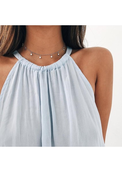 Gümüş Renk Geometrik Yıldız Kolye Gümüş Renk Zincir Kolye Chokers