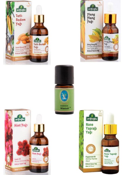 Hızlı Uzama Saç Bakım Yağı Seti (Badem-Hint-Ylang Ylang-Nane-Niaouli)