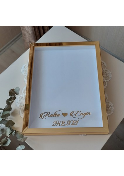 30X40 cm Yeni Trend Gold Pleksi Kaplı Çerçeve! Gül Kutusu!yatay Model