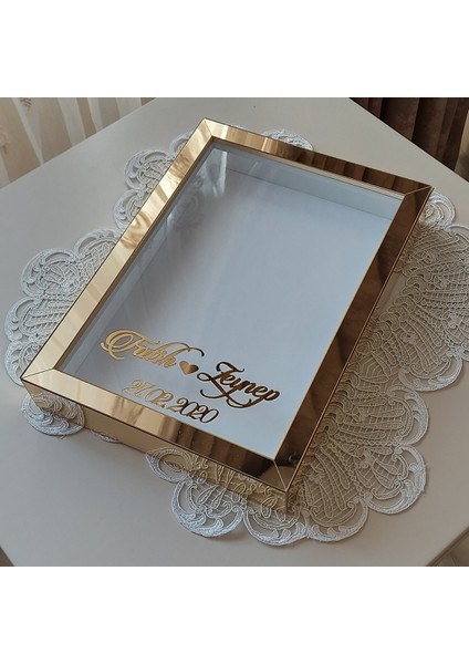 21X30 cm Gold Pleksili Derin! Yeni Moda Tasarım Gül Kutusu Anı Çerçevesi! Ayna Çerçeve!