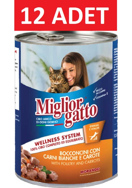 Kümes Hayvanlı ve Havuçlu Yetişkin Kedi Konserve Mama 405 gr x 12 Adet Konserve