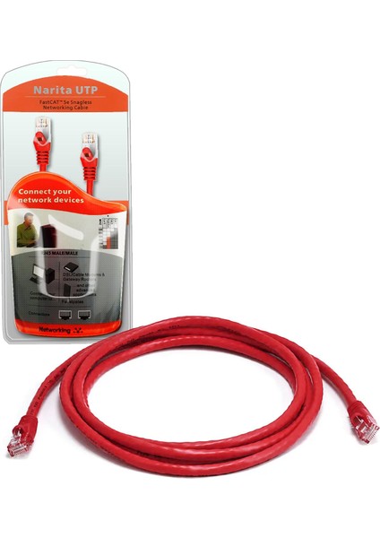 Cat5 Patch Network Ethernet Kırmızı 1.5mt Narıta Pc-Hub