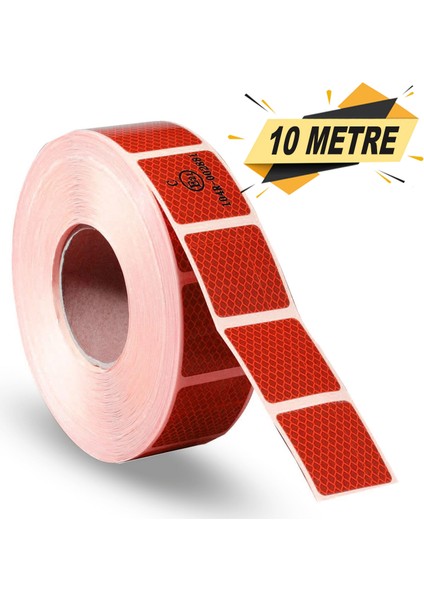 Tüvtürk Onaylı Reflektörlü Reflektif Fosforlu Şerit Bant Kesikli Kırmızı Ikaz Bandı (10 Metre)