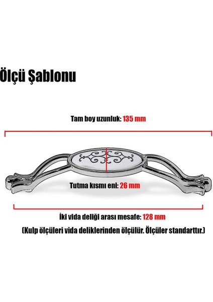 Erdem Çekmece Dolap Kapak Kulpu Kulbu Krom Gri Metal Kulp 128 mm (4 Adet)