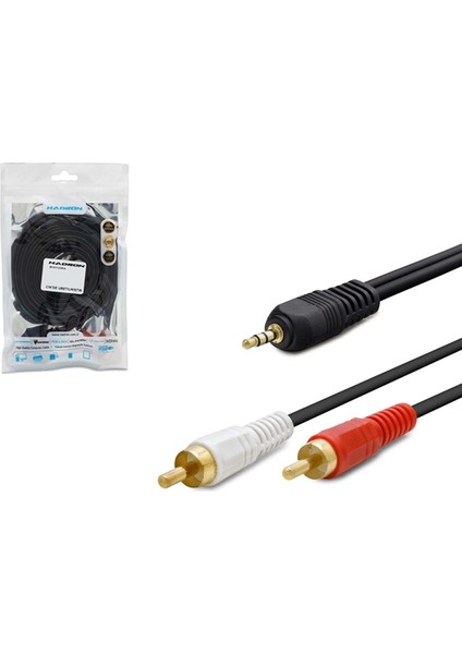 Aux Kablo 2rca 3.5mm Jack 1.5mt Gold Hadron HN-4022A