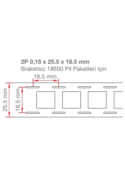 2p Braketsiz 18650 Pil Punta Için Nikel Kaplama Şerit 5 Metre (0,15 x 25.5 x 18.5 Mm)